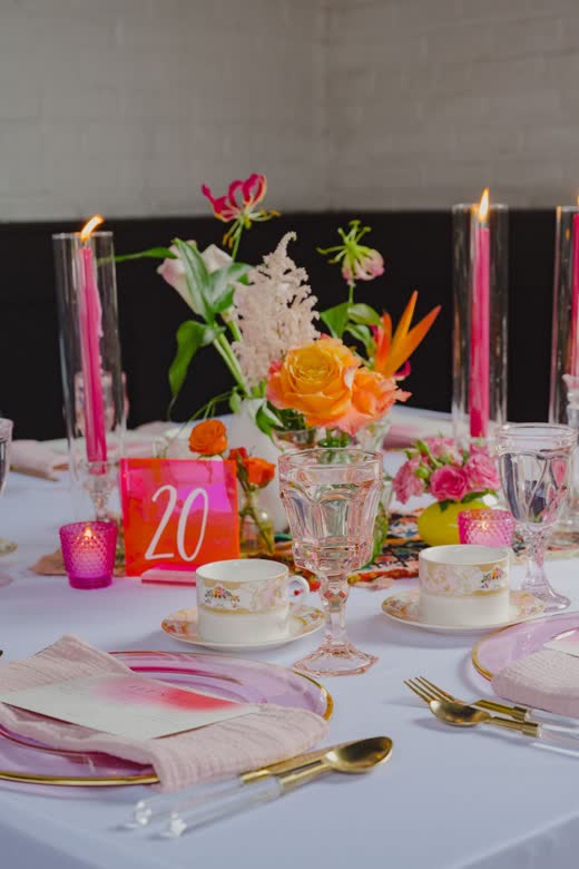 Reception tables glowing with coloured light